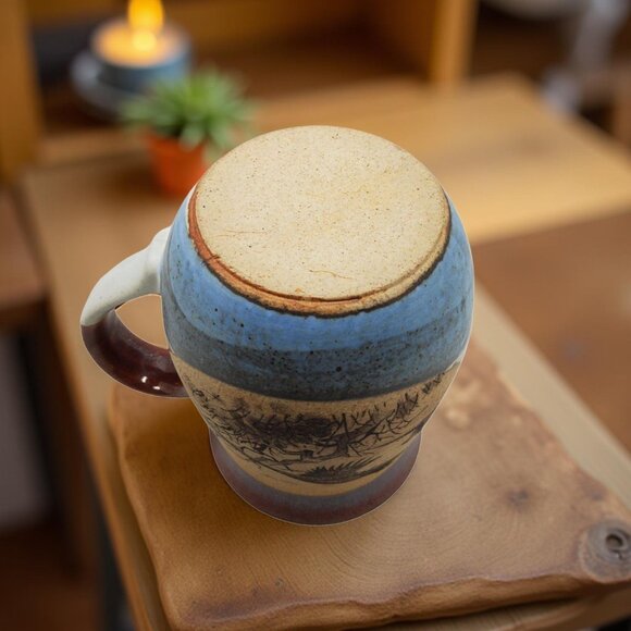Vintage Handcrafted Ceramic Mug With Bird Design - Rustic Red & Blue Tones - Uni - Picture 10 of 10